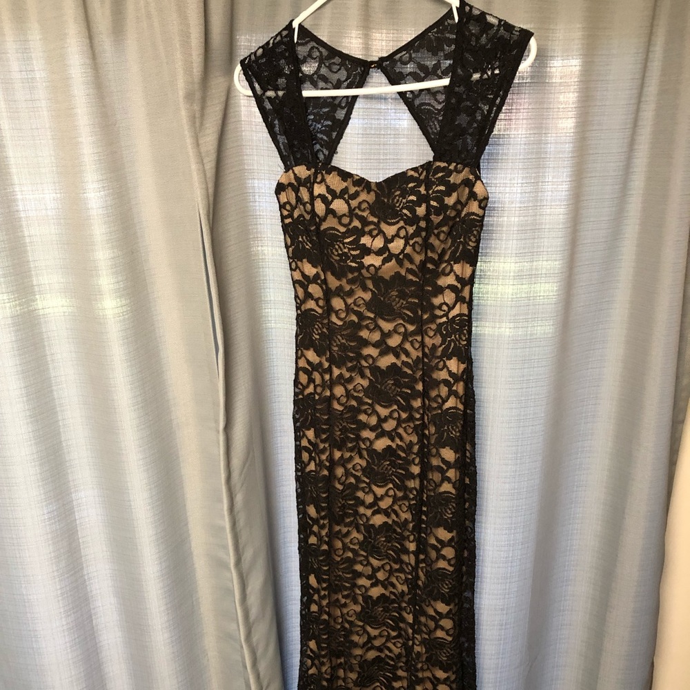 Black and Nude Lace Gown
